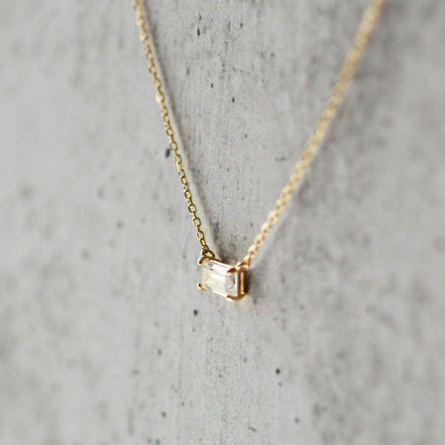 14K Solid Gold Green Baquette Necklace