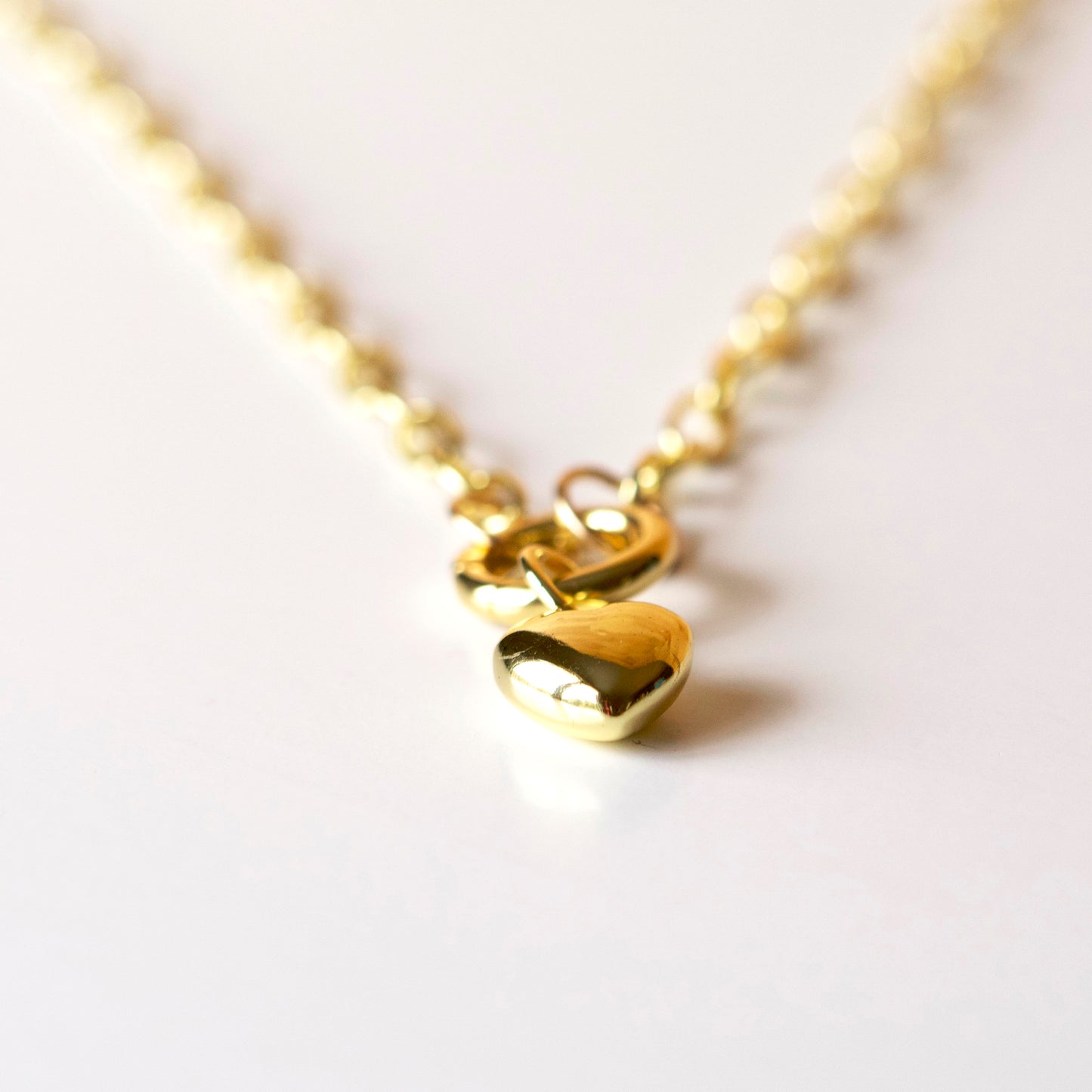 18K Gold Filled Puffy Heart Necklace – Trendy Carabiner Chain, Layering Necklace