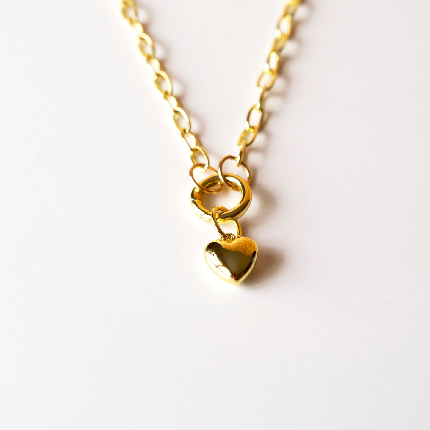 18K Gold Filled Puffy Heart Necklace – Trendy Carabiner Chain, Layering Necklace