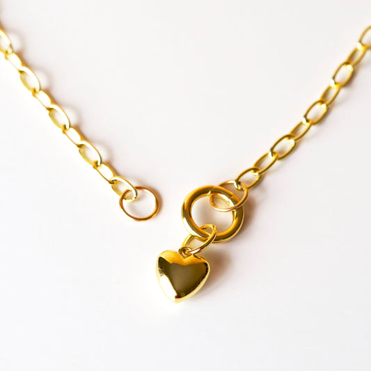 18K Gold Filled Puffy Heart Necklace – Trendy Carabiner Chain, Layering Necklace