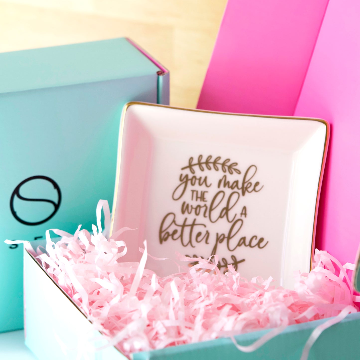 "You make the world a better place" Message ring dish