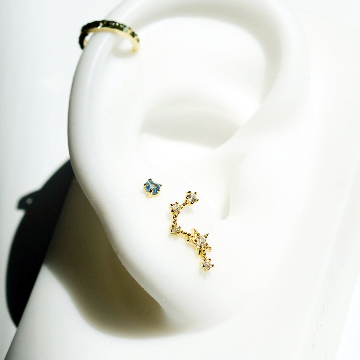 Constellation Zodiac Sign Barbell 14K Solid Gold Cartilage Earrings