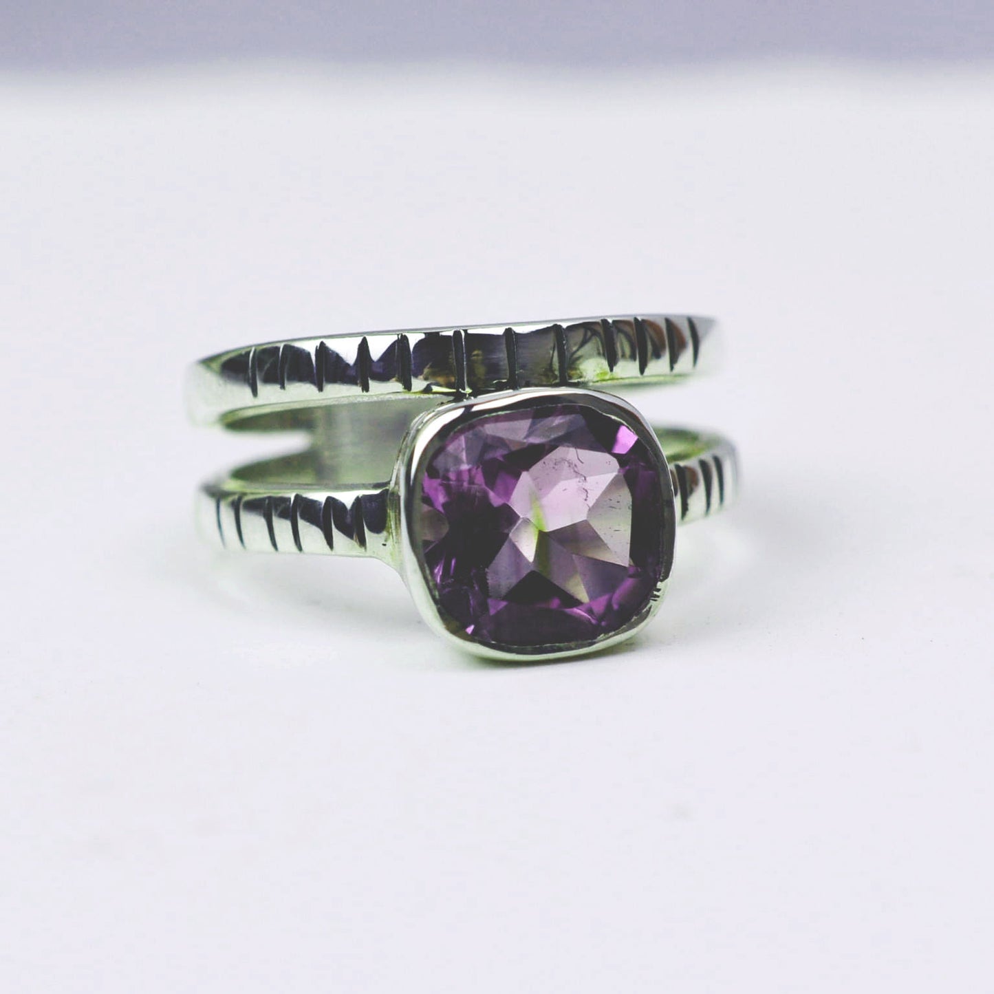 Sterling Silver Square Cut Amethyst Ring