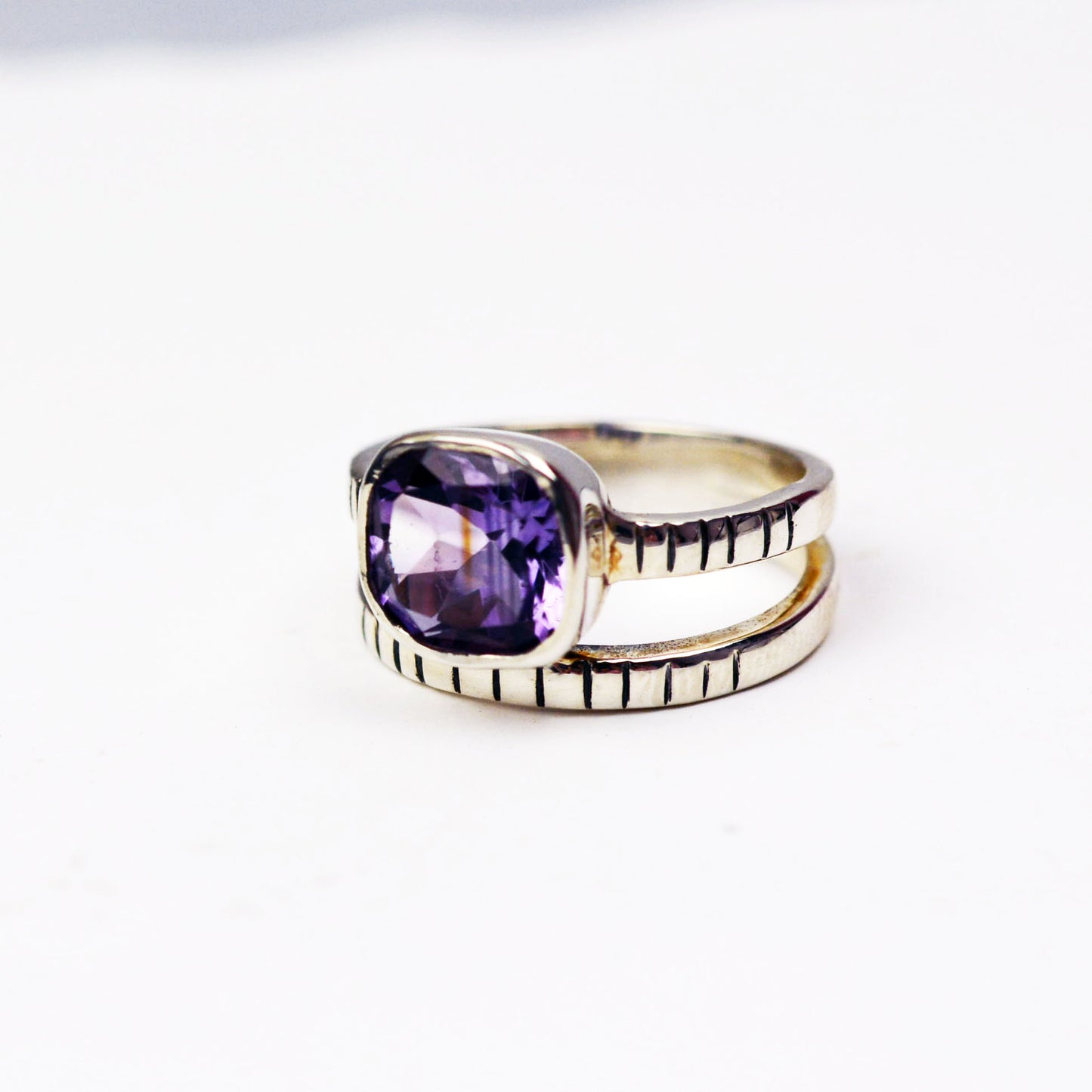 Sterling Silver Square Cut Amethyst Ring