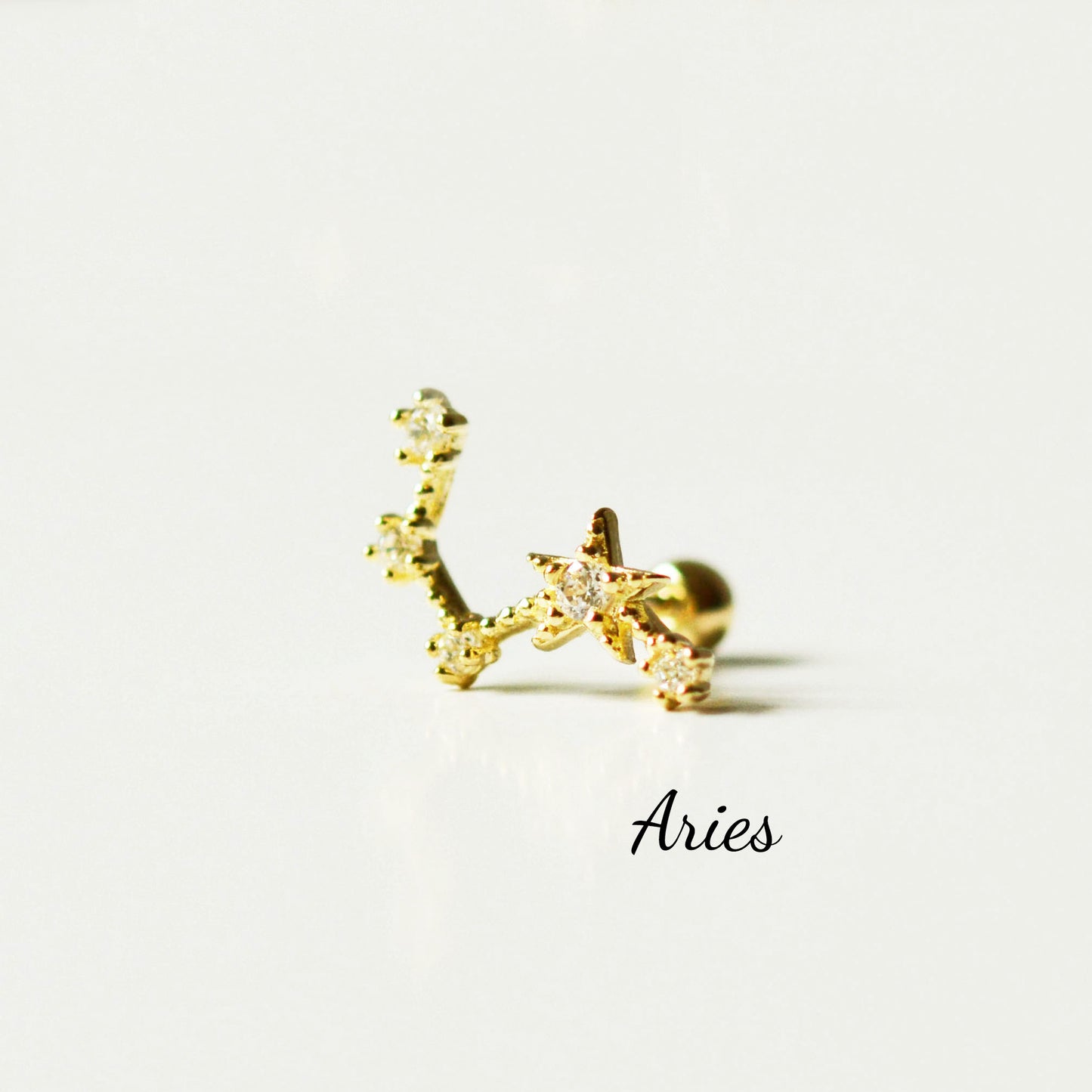 Constellation Zodiac Sign Barbell 14K Solid Gold Cartilage Earrings