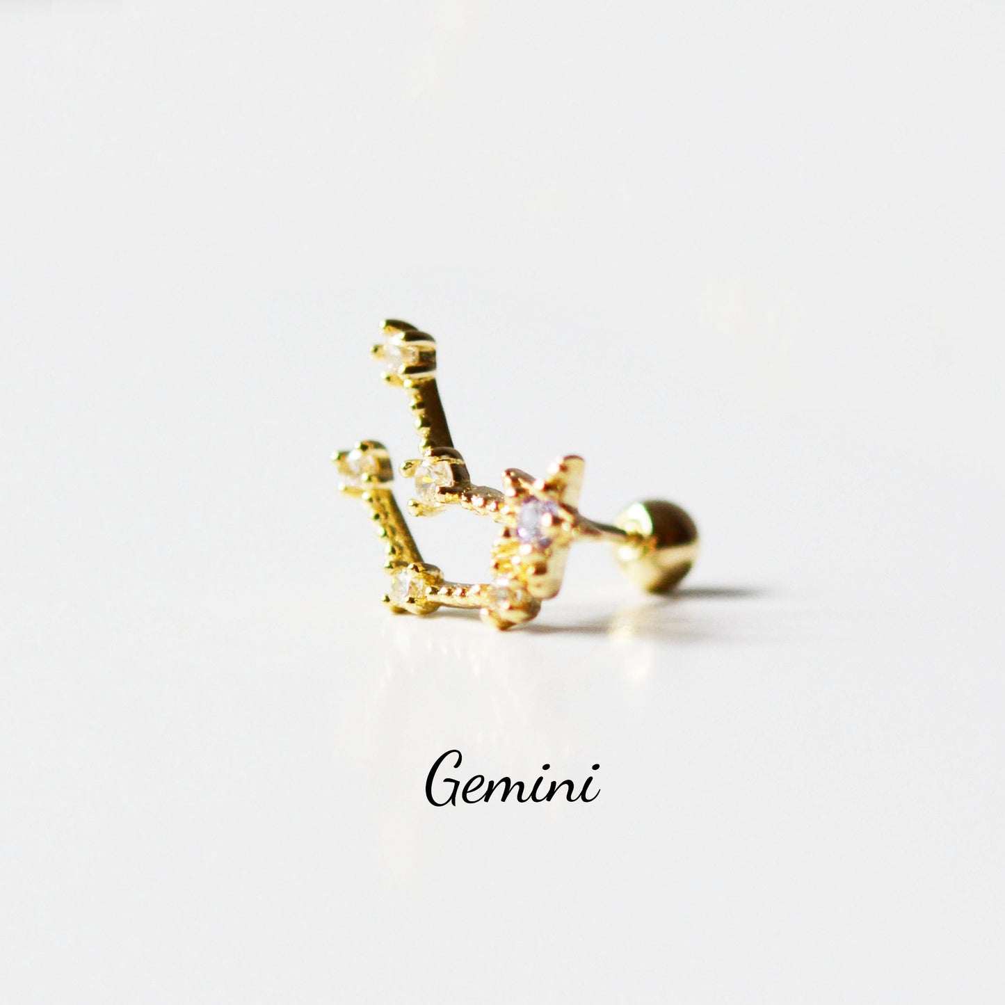 Constellation Zodiac Sign Barbell 14K Solid Gold Cartilage Earrings