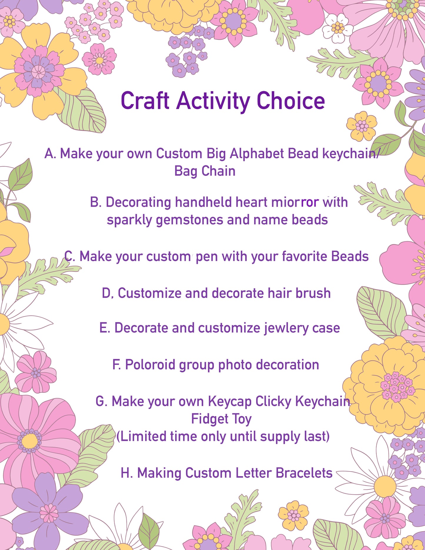 Deposite- Craft Party Up to 12 Guests ($725)