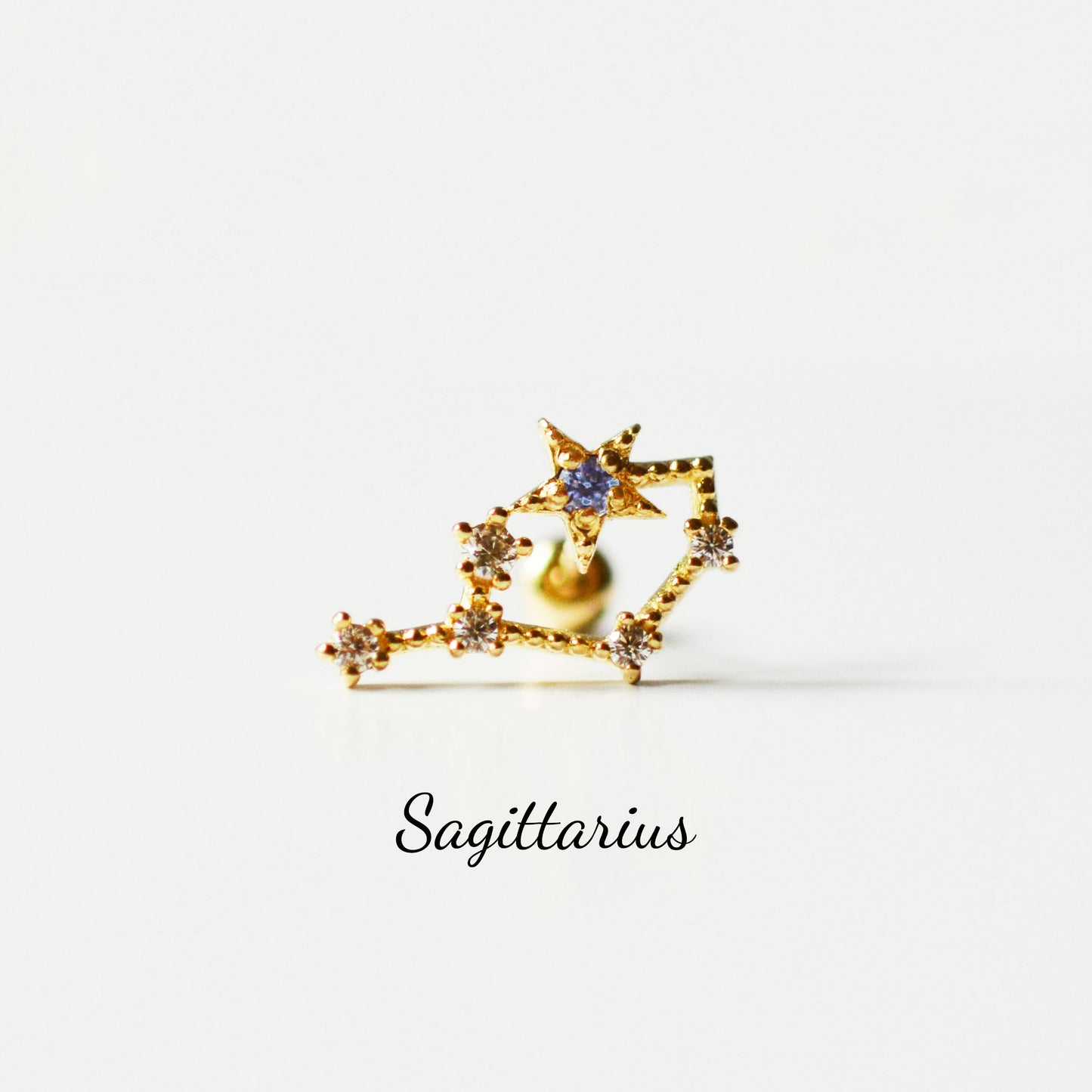 Constellation Zodiac Sign Barbell 14K Solid Gold Cartilage Earrings