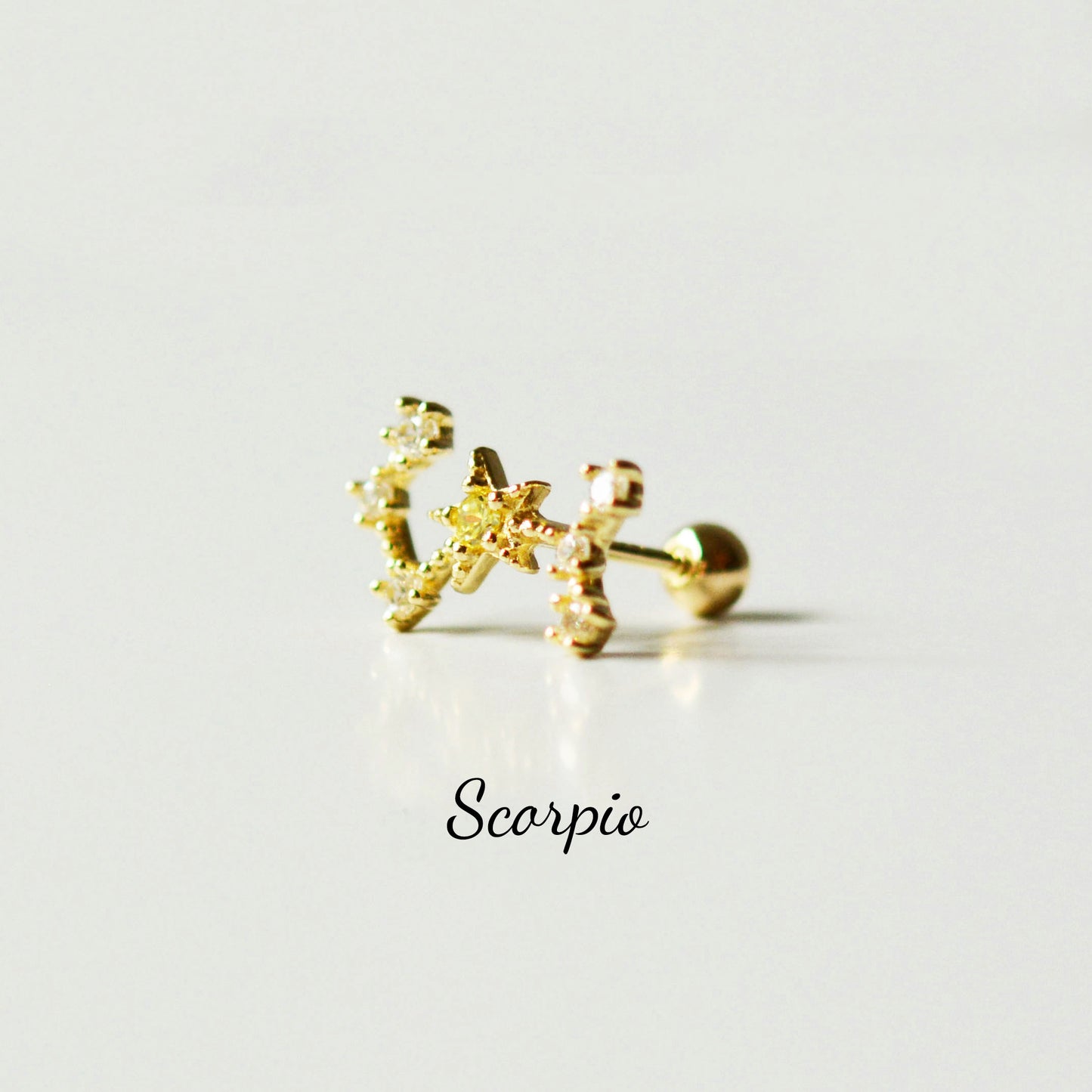 Constellation Zodiac Sign Barbell 14K Solid Gold Cartilage Earrings