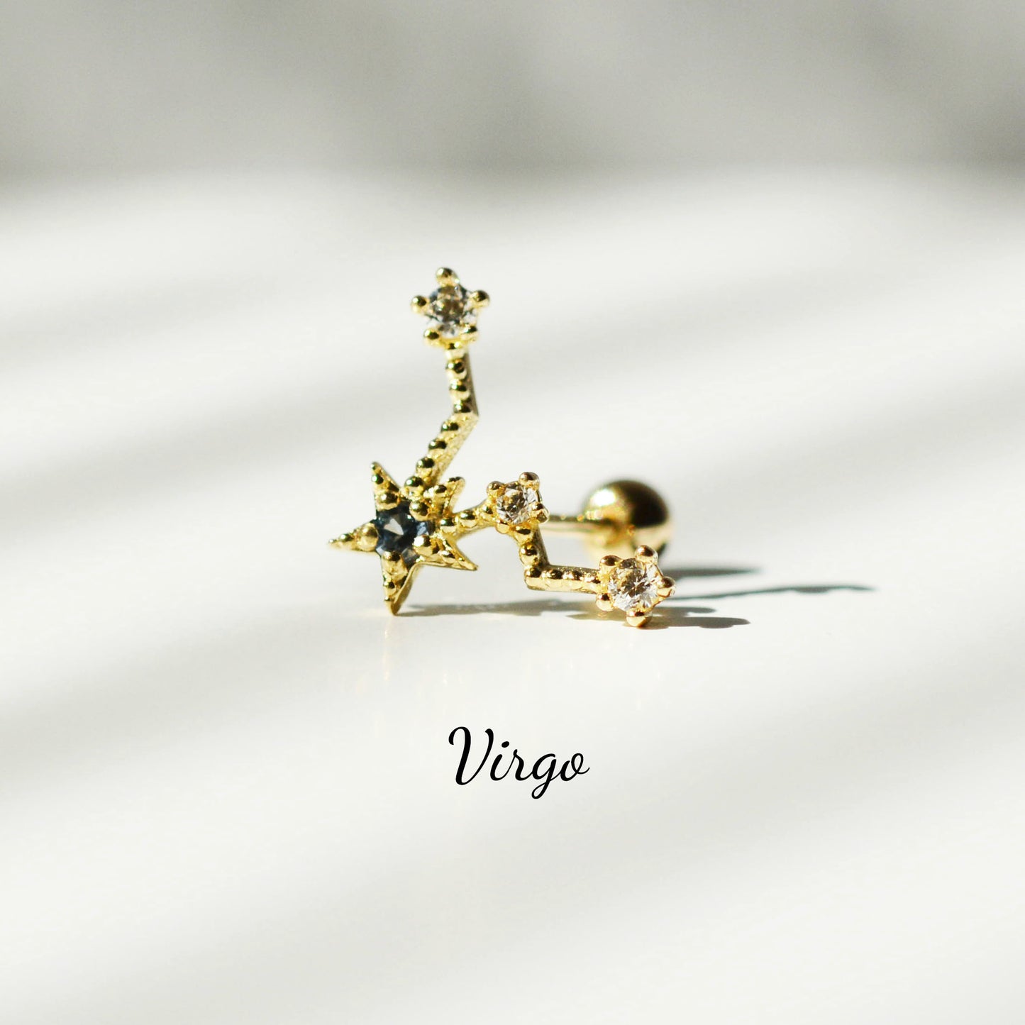 Constellation Zodiac Sign Barbell 14K Solid Gold Cartilage Earrings