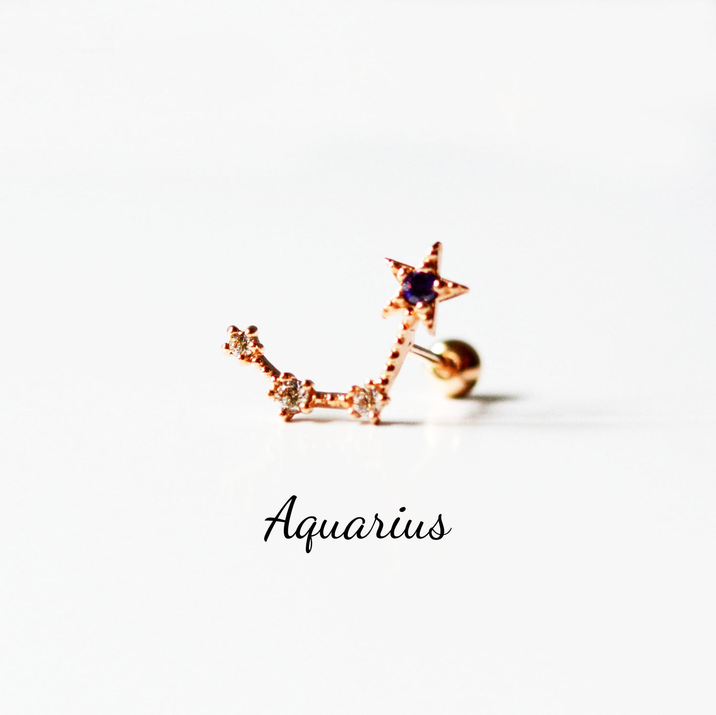 Constellation Zodiac Sign Barbell 14K Solid Gold Cartilage Earrings