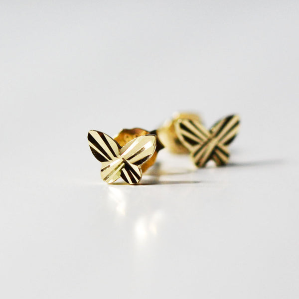 14K Solid Gold Butterfly Stud Earrings