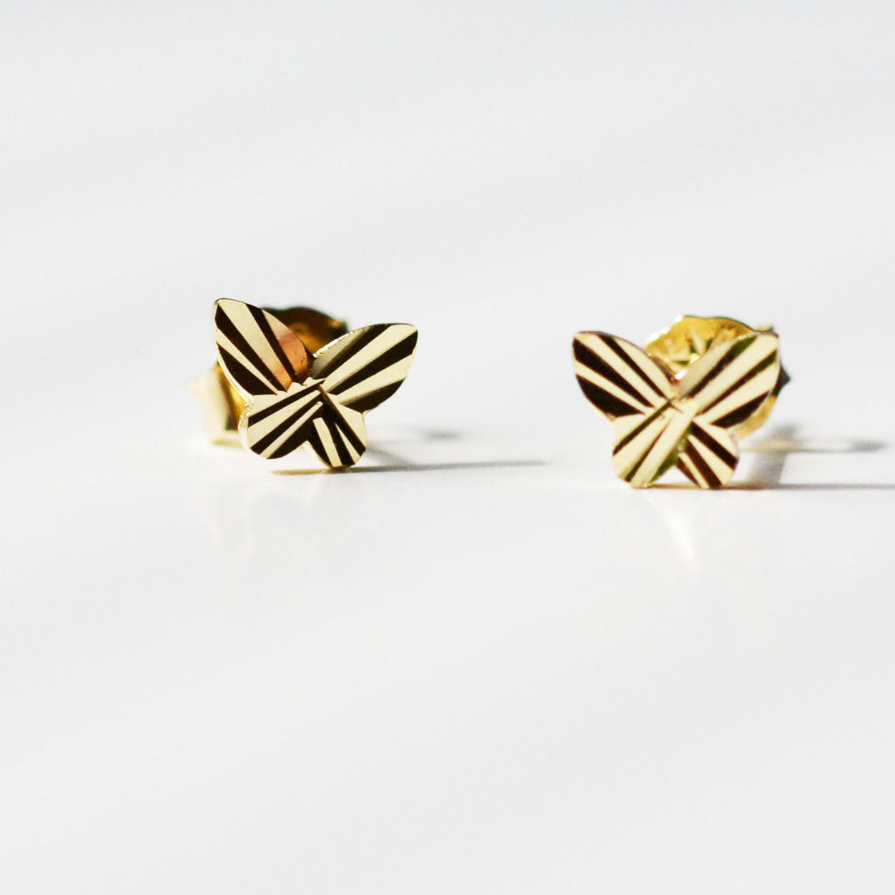 14K Solid Gold Butterfly Stud Earrings