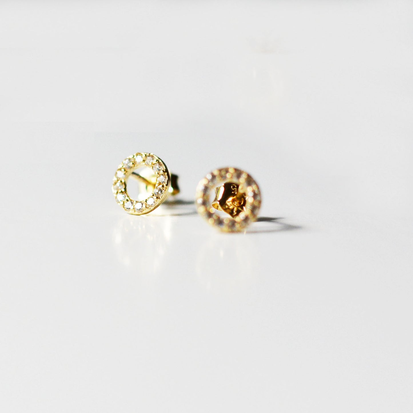 14K Solid Gold Halo Stud Earrings