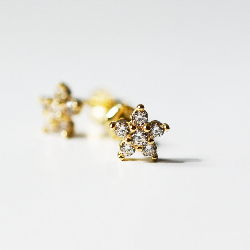 14K Solid Gold Flower Studs