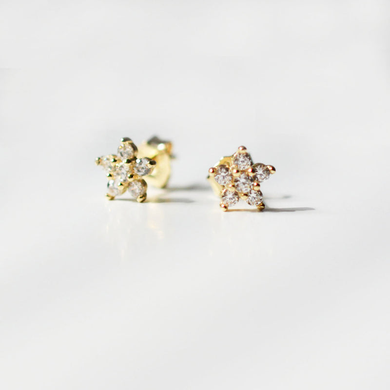 14K Solid Gold Flower Studs