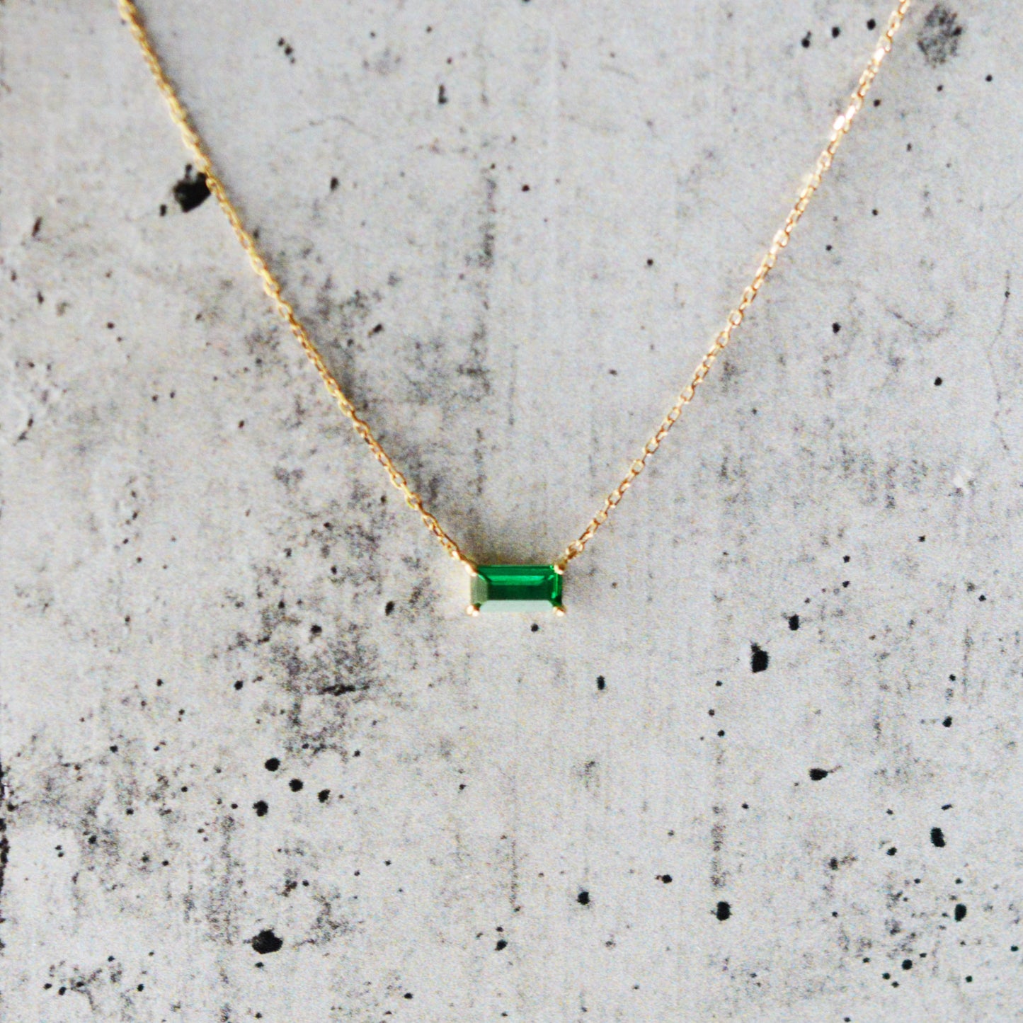 14K Solid Gold Green Baquette Necklace