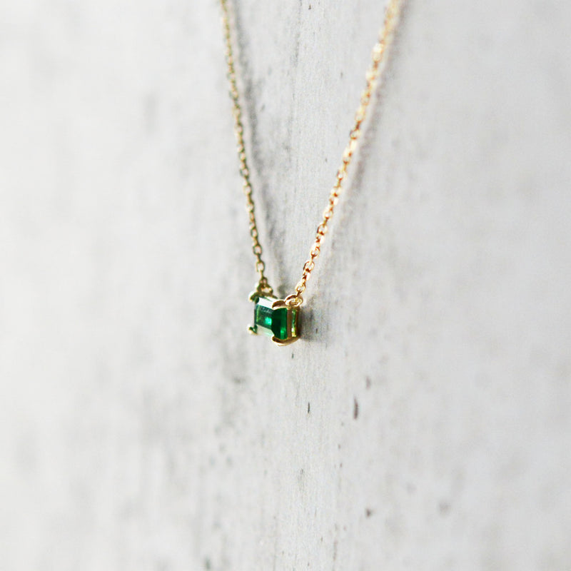 14K Solid Gold Green Baquette Necklace