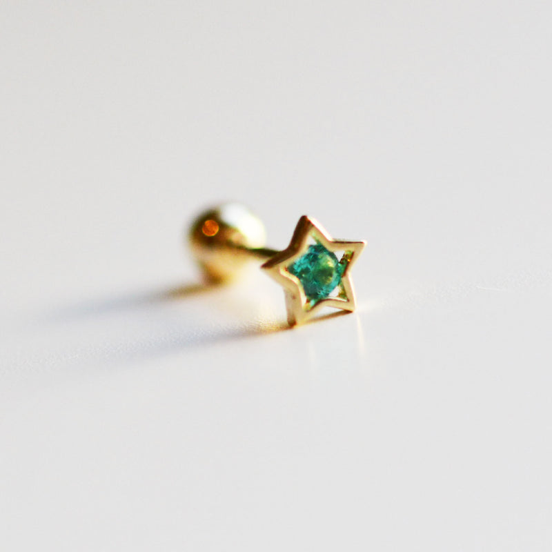 14K Solid Gold Star Stud Piercing Earrings