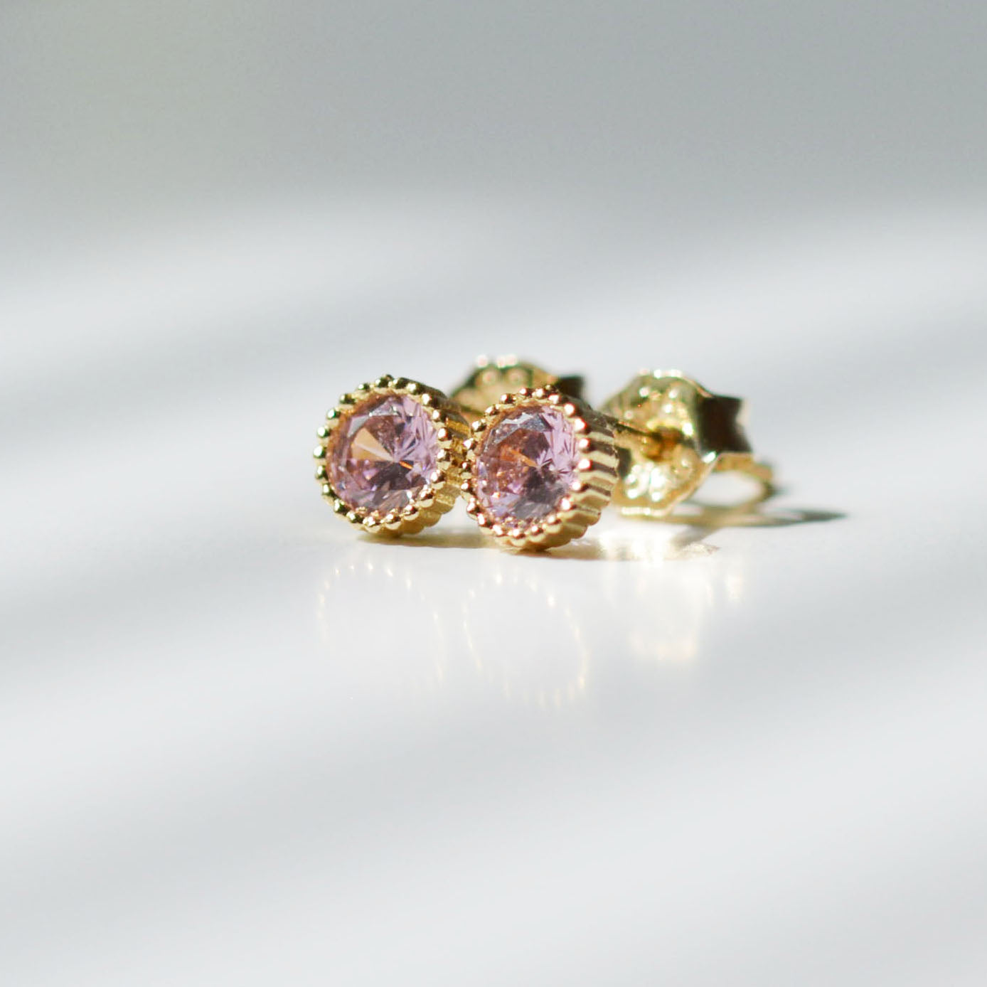 14K Solid Gold Emerald Amethyst Morganite Stud Earrings with Screw Back