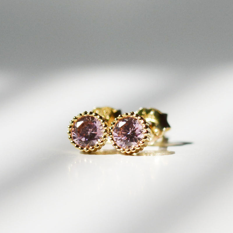 14K Solid Gold Emerald Amethyst Morganite Stud Earrings with Screw Back