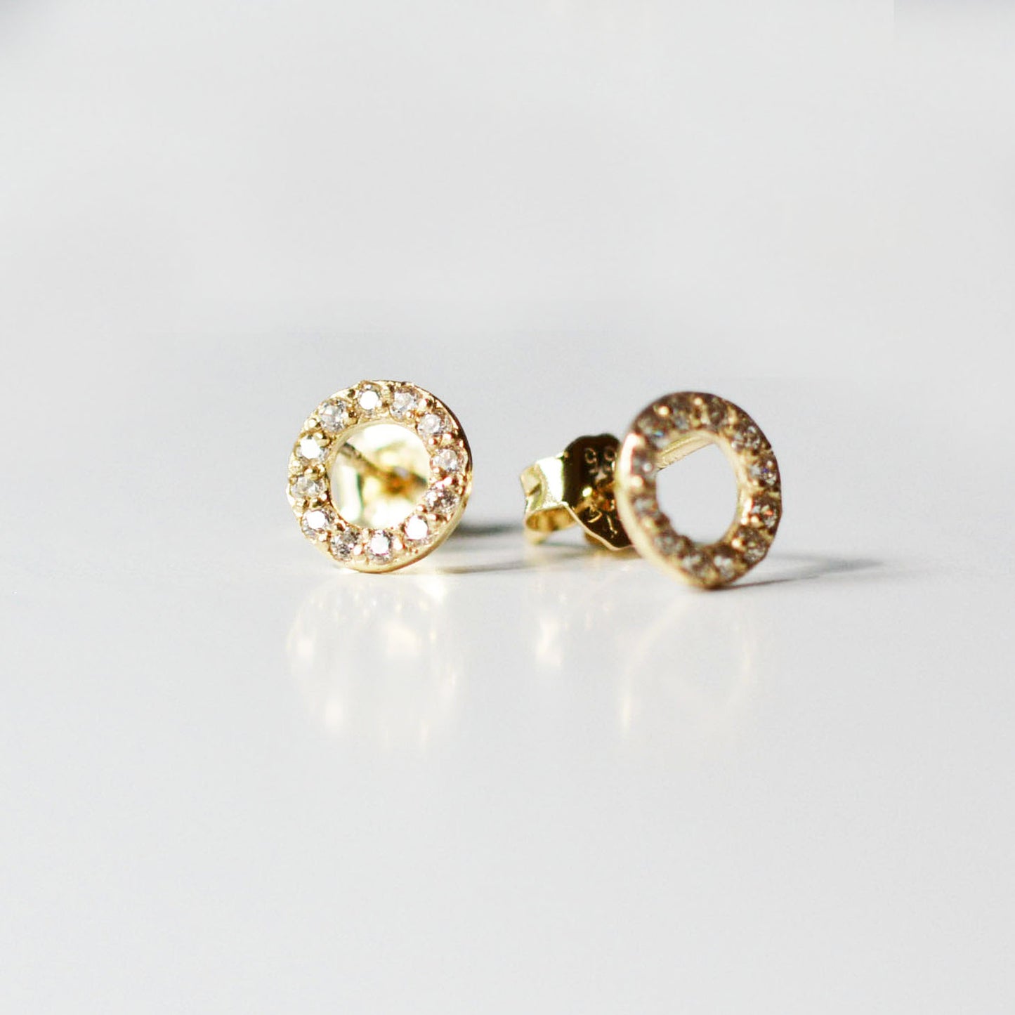 14K Solid Gold Halo Stud Earrings