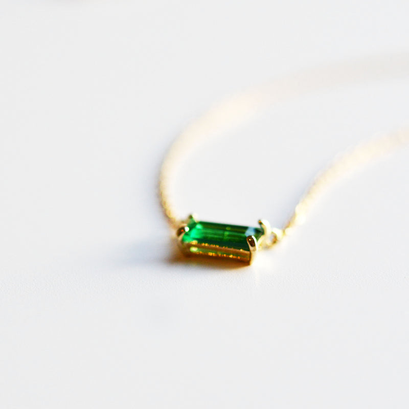 14K Solid Gold Green Baquette Necklace