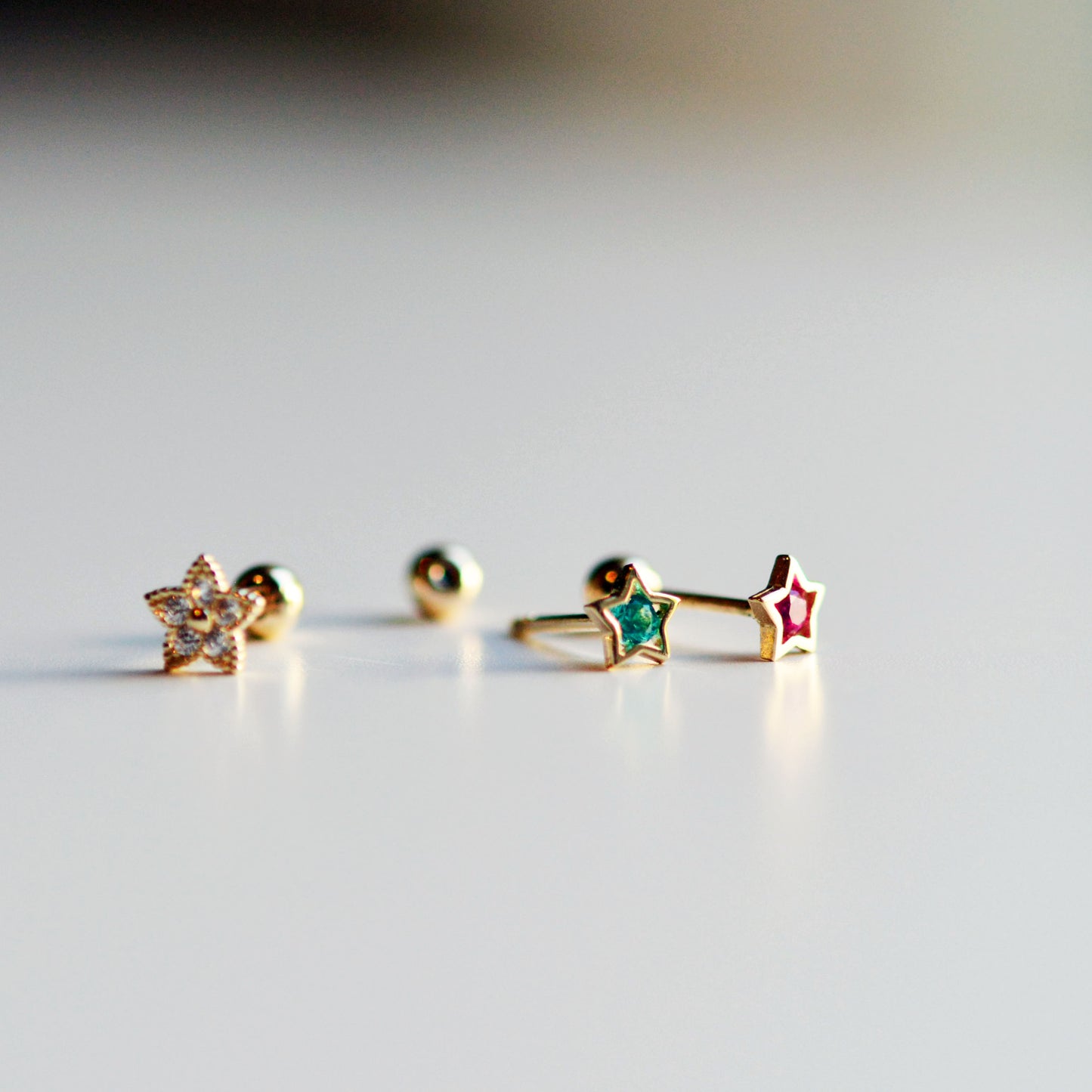 14K Solid Gold Star Stud Piercing Earrings