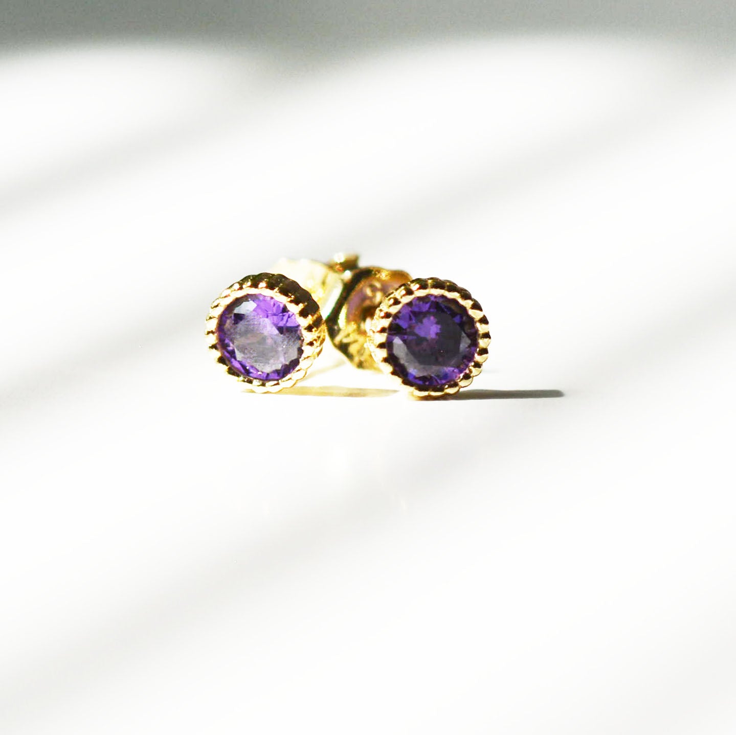 14K Solid Gold Emerald Amethyst Morganite Stud Earrings with Screw Back