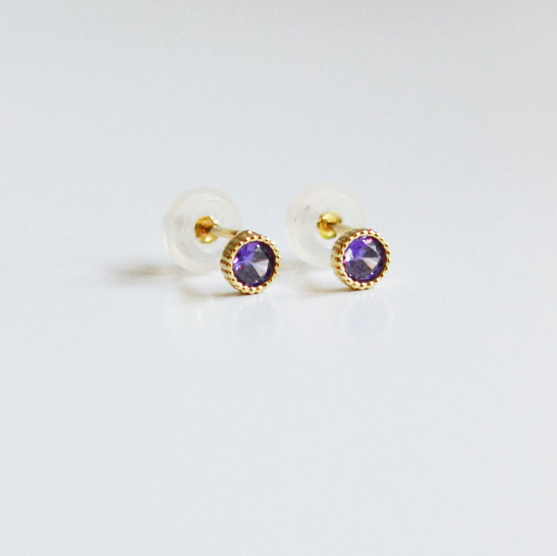 14K Solid Gold Emerald Amethyst Morganite Stud Earrings with Screw Back