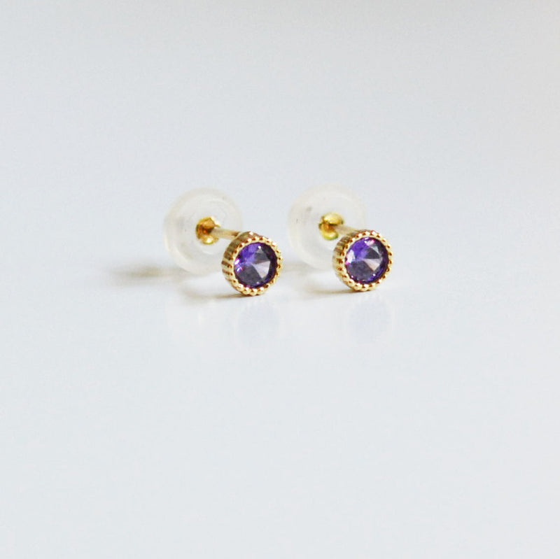 14K Solid Gold Emerald Amethyst Morganite Stud Earrings with Screw Back