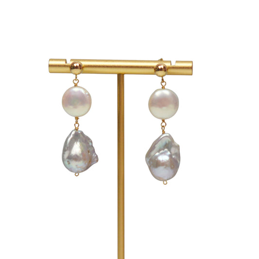 Grey Baroque pearl and Coin pearl Earrings