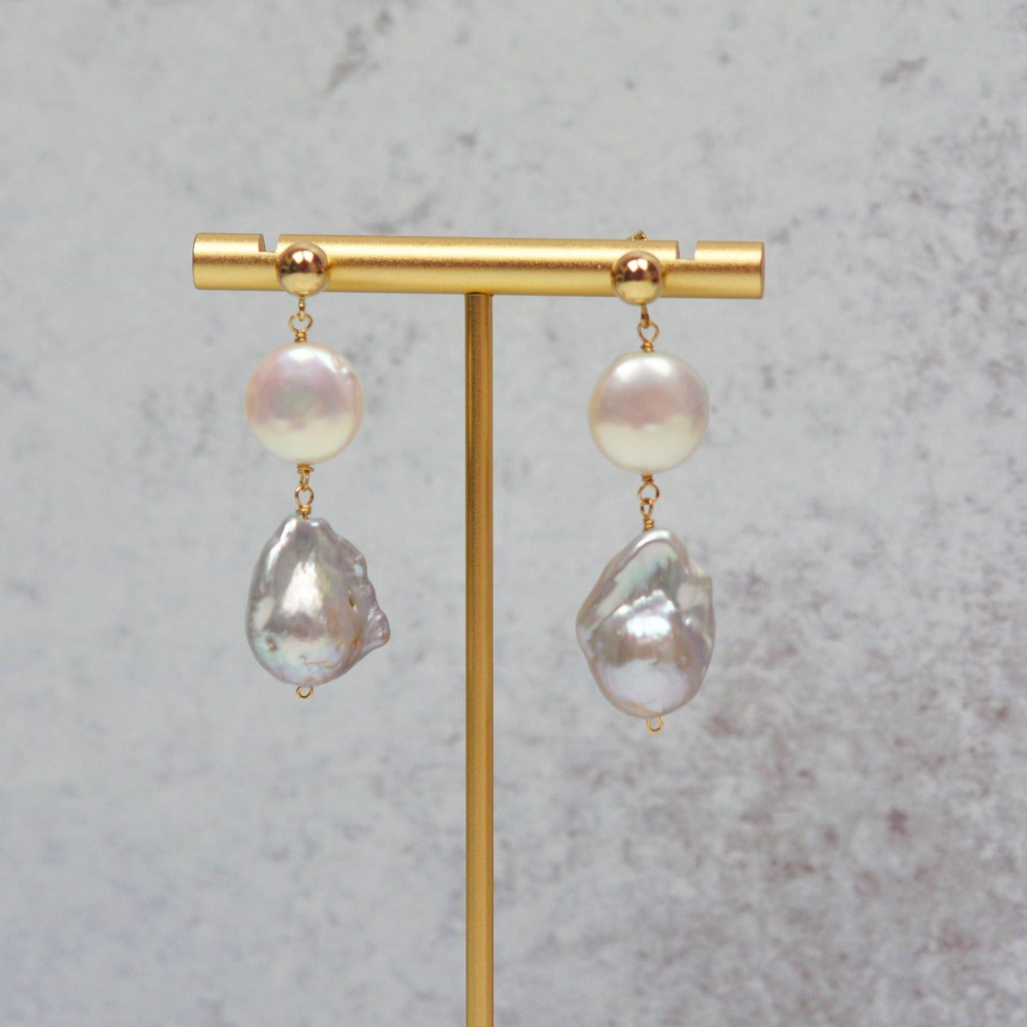 Grey Baroque pearl and Coin pearl Earrings