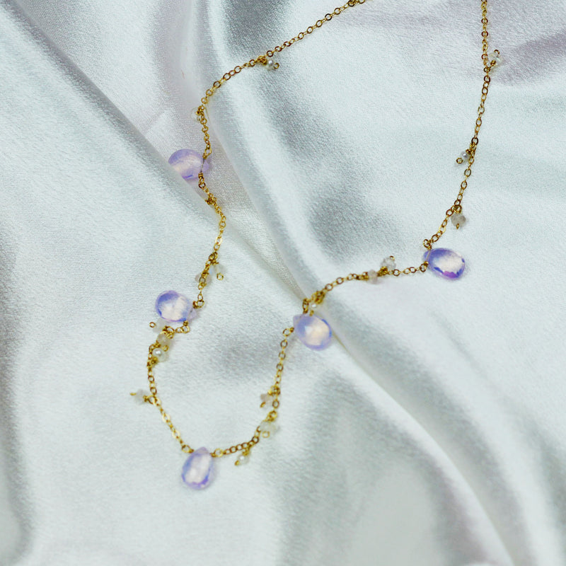 Lavender Quartz Necklace with Tiny Freshwater & Rose Quartz Beads