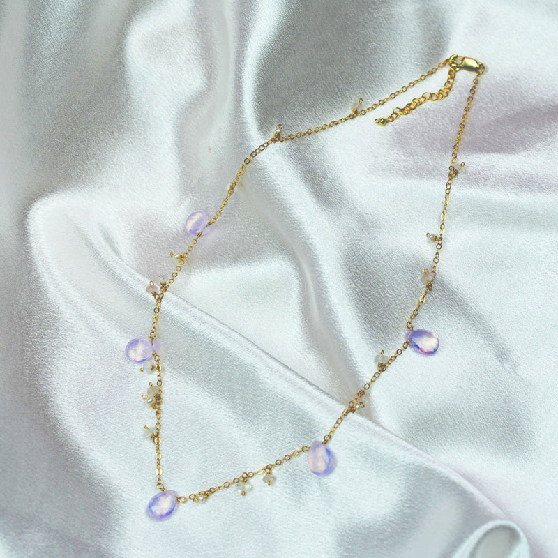 Lavender Quartz Necklace with Tiny Freshwater & Rose Quartz Beads