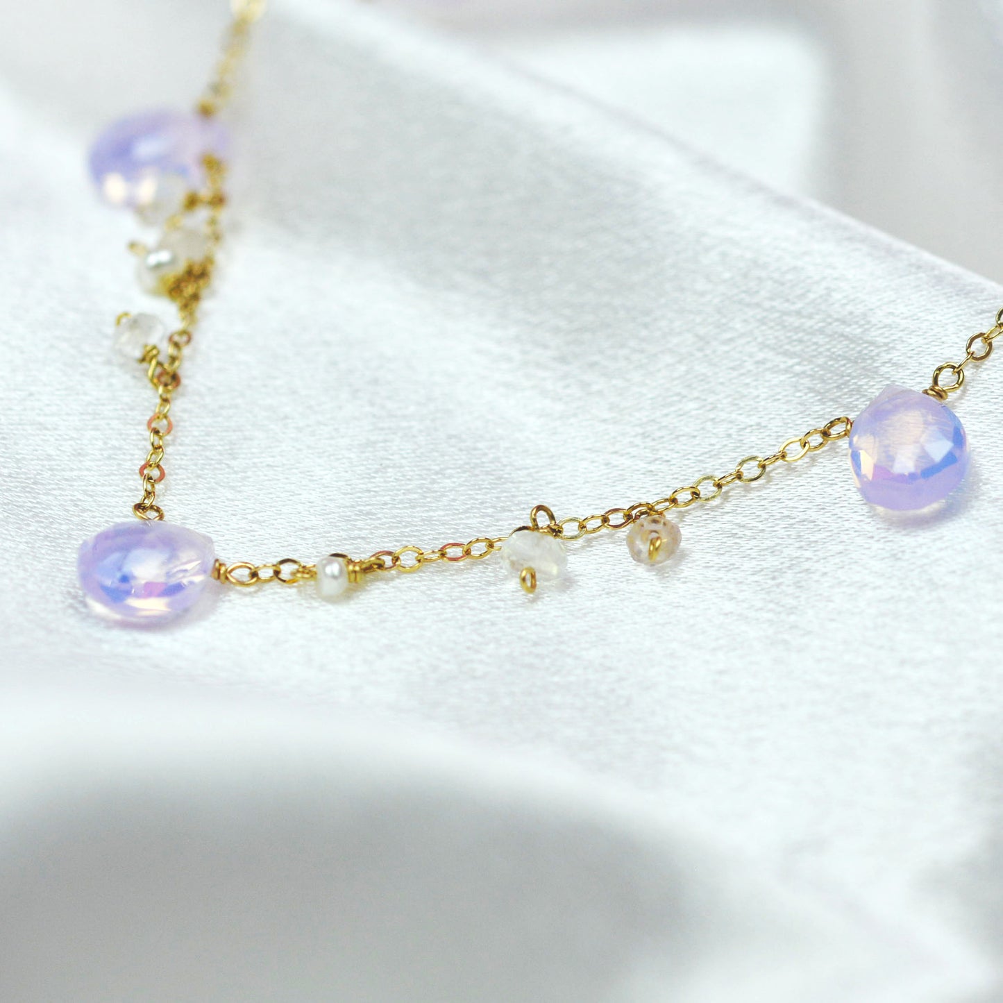 Lavender Quartz Necklace with Tiny Freshwater & Rose Quartz Beads