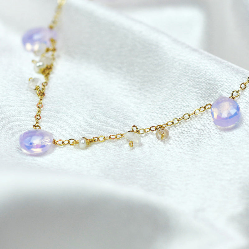 Lavender Quartz Necklace with Tiny Freshwater & Rose Quartz Beads