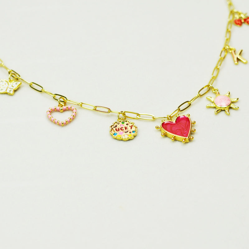 Multi Charm Necklace with Heart