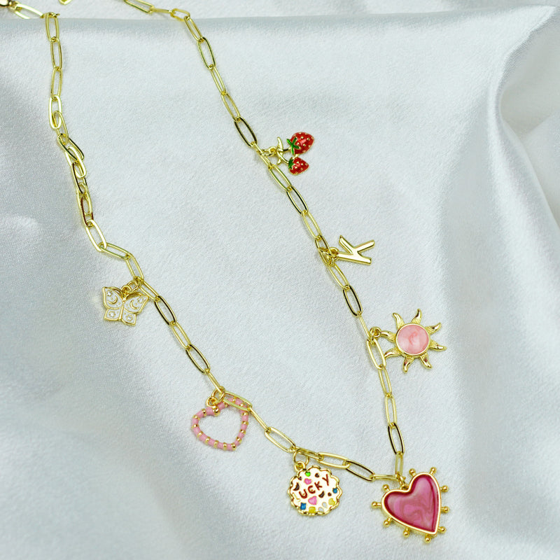 Multi Charm Necklace with Heart