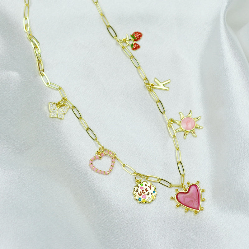 Multi Charm Necklace with Heart