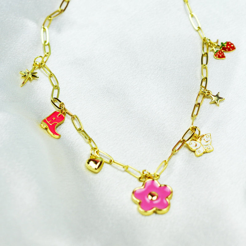 Multi Charm Necklace with Daisy charm