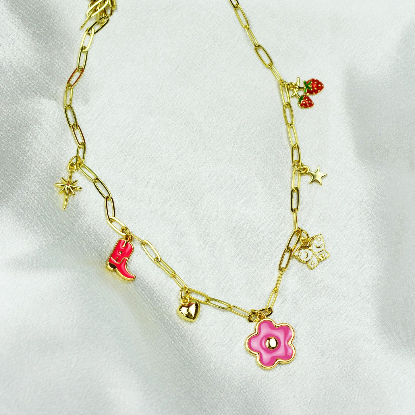 Multi Charm Necklace with Daisy charm