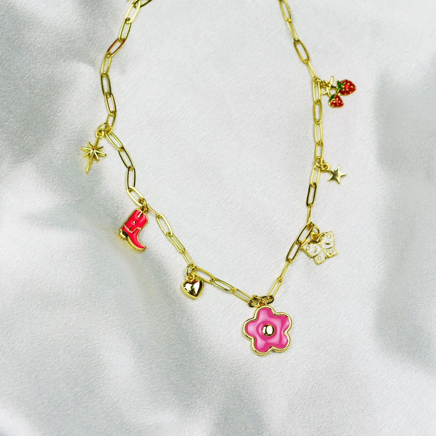 Multi Charm Necklace with Daisy charm