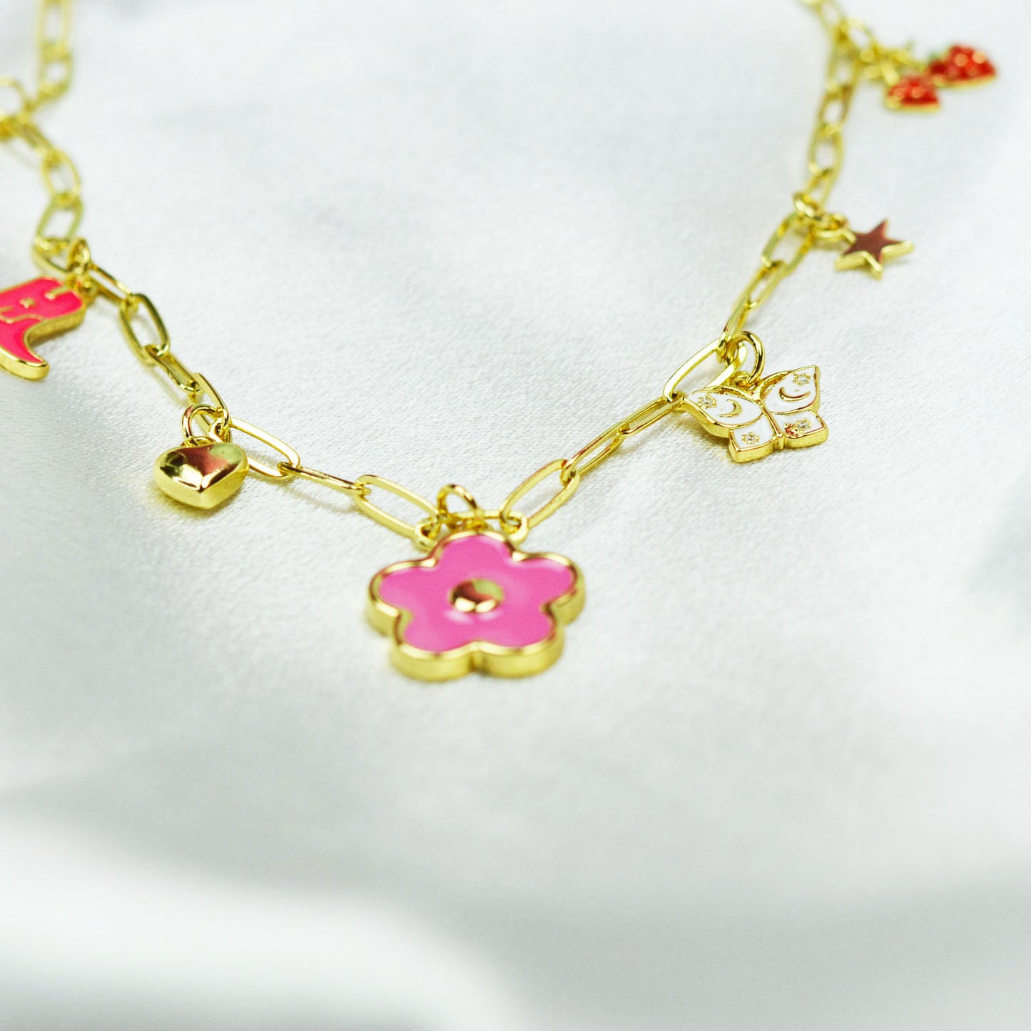 Multi Charm Necklace with Daisy charm