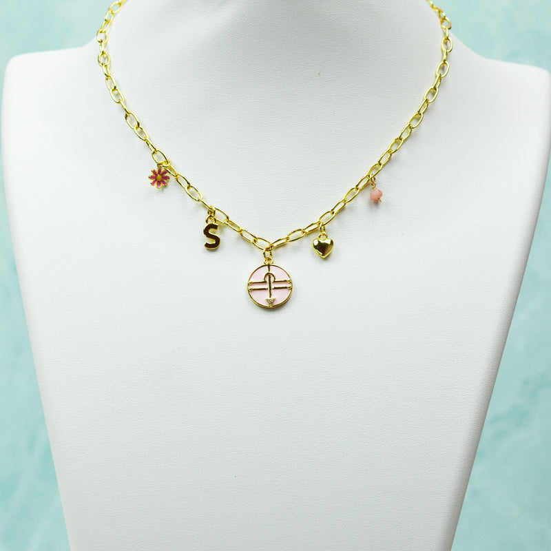 Personalized Zodiac Sign Charm Necklace With Initial