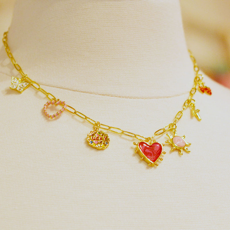 Multi Charm Necklace with Heart