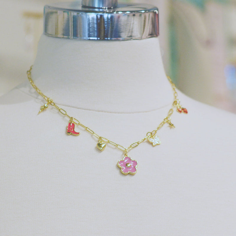 Multi Charm Necklace with Daisy charm