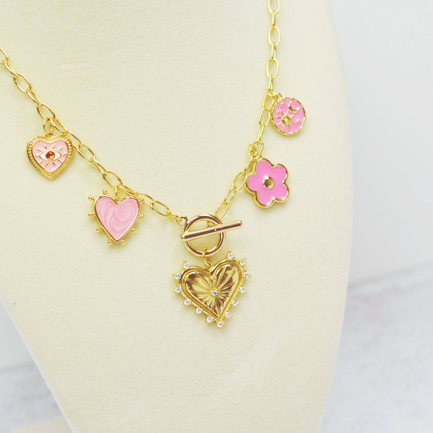 Pink Multi Charm Necklace