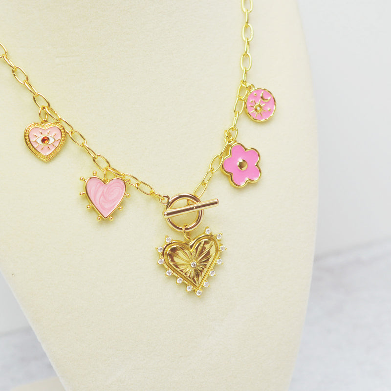 Pink Multi Charm Necklace