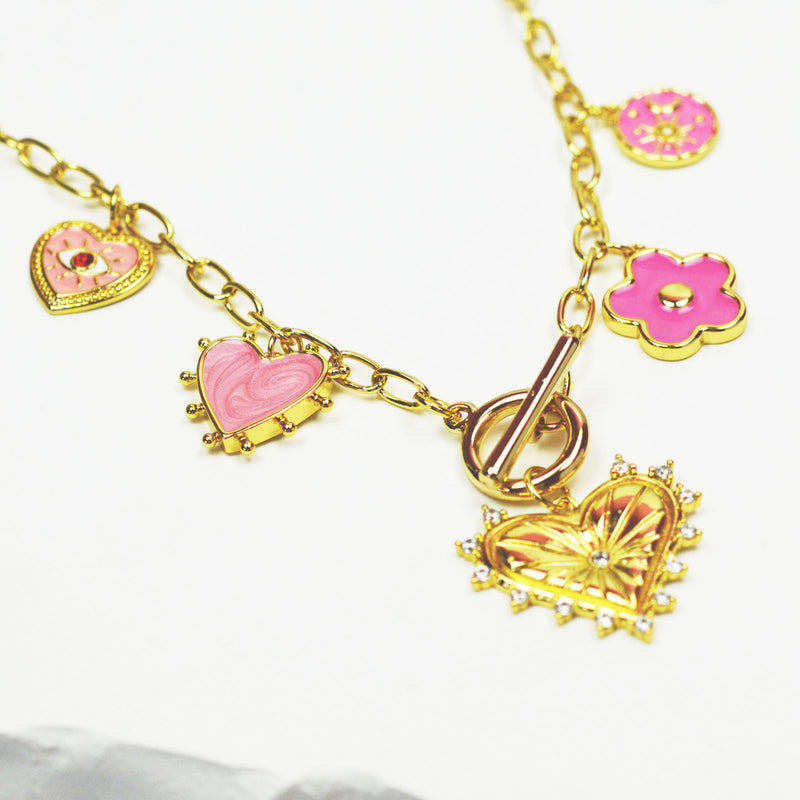 Pink Multi Charm Necklace